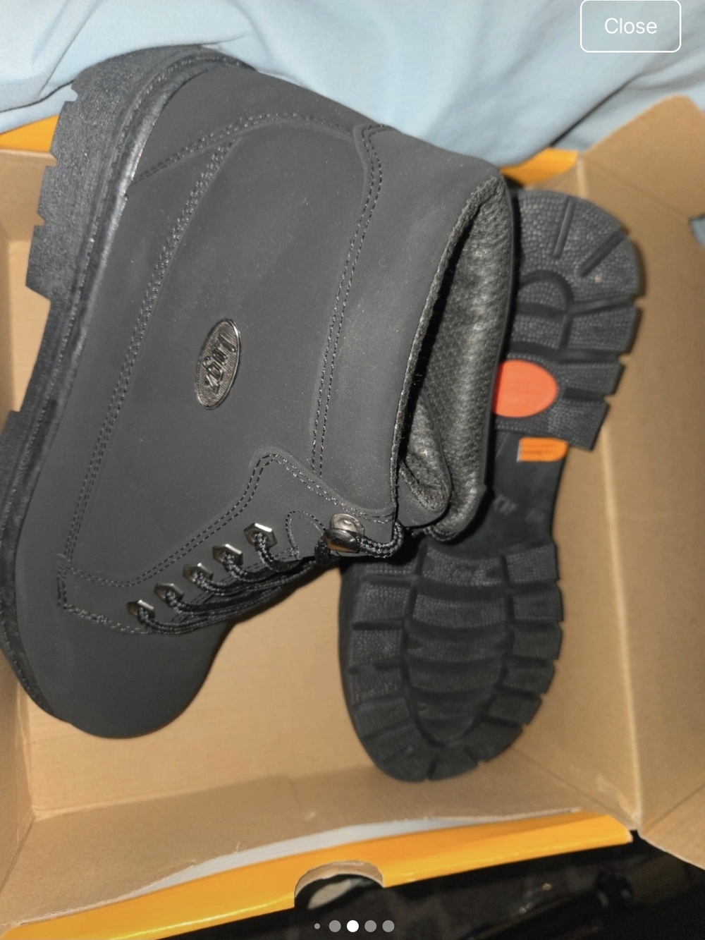 Lugz Men's Black Ankle Work Boot with Orange Sole Accents